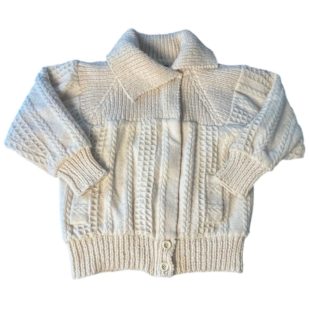 Vintage Tapestries Ireland Cardigan Jacket Cream Lined Aran Wool Knit Chunky